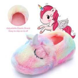 Dream Bridge Children's plush slippers, fluffy shoes for boys and girls, Pink (pink unicorn), 30/30.5 EU
