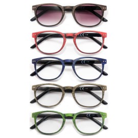 HEEYYOK Reading Glasses Men/Women 5-Pack Readerss,Wood Look Design with Flexible Spring Hinge,Comfortable Wear Lightweight Sunglasses Readers Including 5-Pouch (2.00, 5-Pack Mix Color)