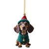 Dog with Green Hat and Red Sweater Christmas Ornament (Style