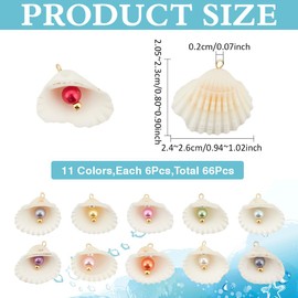 MAYJOYDIY 66 Pcs Shell Pearl Pendant Charms Enamel Seashell Charms with Golden Pearl Beads Natural Shell Jewelry Making Accessories for Bracelets Earrings Necklace DIY Crafts(11 Styles, 6 Pcs/Style)