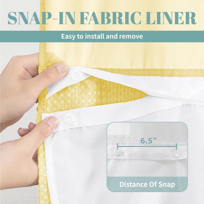 eachope Yellow No Hook Waffle Weave Shower Curtain with snap-in