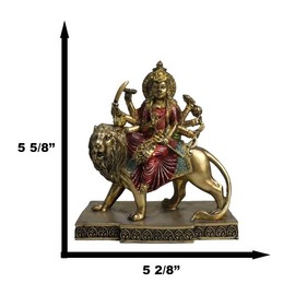 Ebros Colorful Eight Handed Hindu Goddess Durga with Religious Articles Sitting On Majestic Lion Sculpture The Invincible Devi Shakti Independence Hinduism Altar Figurine