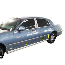 Made in USA! Compatible with 1998-2011 Lincoln Town Car Lower Rocker Panel Rocker Panel Chrome Stainless Steel Body Side Moulding Molding Trim Cover 4" Wide 8PC