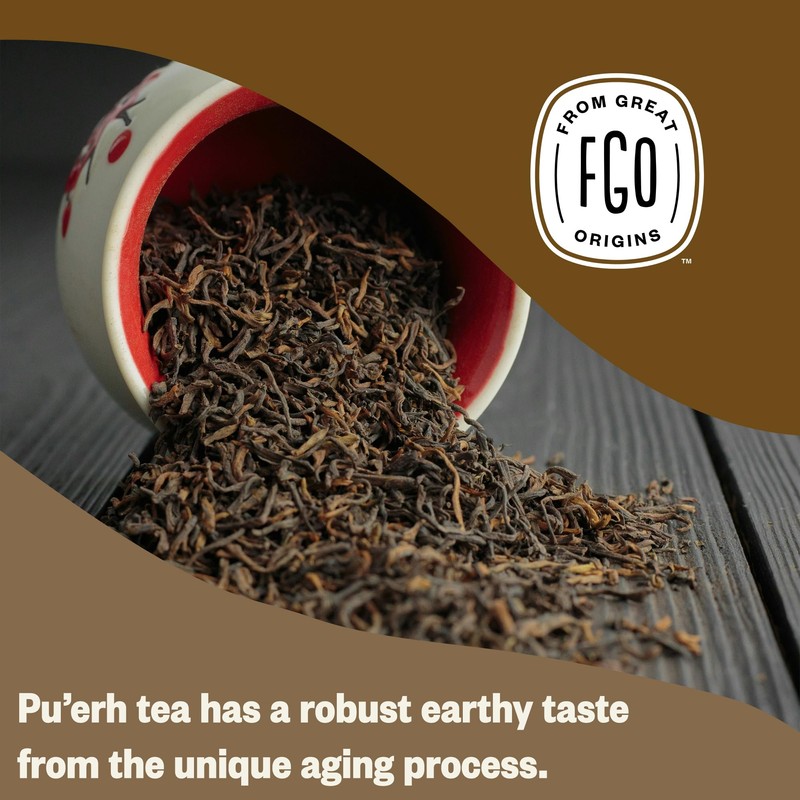 FGO Organic Pu'erh Tea, 100 Count, Eco-Conscious Black Tea Bags,