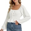 Rooscier Women's Square Neck Lantern Long Sleeve Shirred Waist Ruffle