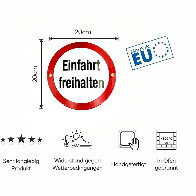 Sosenco Einfahrt freihalten Schild – Kreis 20 cm – Keramik