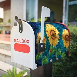 America Forever Sunflower Welcome Mailbox Cover Magnetic Standard Size 18 x 10 inch Flowers & Ladybugs Summer Spring Floral Decorative Mailbox Wrap Letter Box Cover Home Outdoor Garden Entrance