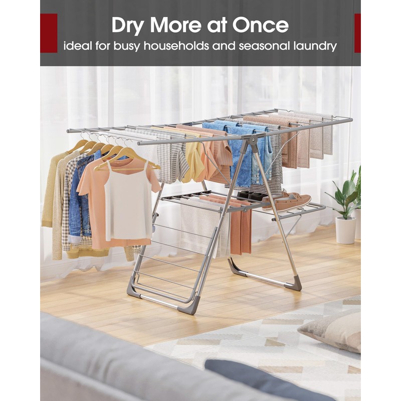 Sakugi Clothes Drying Rack, Foldable 2-Level with 55.5" Adjustable Wings