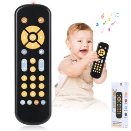 Baby TV Remote Control Toy for 6 Months+, Play Remote Musical Toys with Sound and Light, Early Development Toys with 3 Language English/French/Spanish for Toddlers 6 12 18 Month, BPA Free