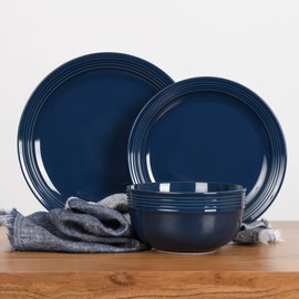 Stoneware Dinnerware Set. Dishes for 4. Plates and Bowls Set. Microwave Safe. Platos de Cocina. Kitchen Plates Blue