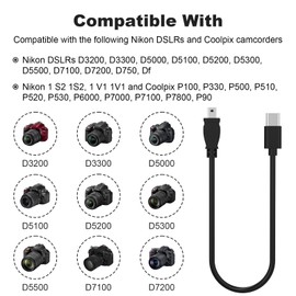 Sqrmekoko USB Type C to UC-E6 Data Transfer Cable UC-E23 Charging Wire USB C Cord Compatible with Nikon Digital SLR DSLR D3300 D750 D5300 D7200 D3200, Coolpix L340 L32 A10 Camera-11inch