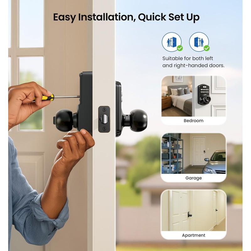 Veise Keypad Door Knob Lock, Keyless Entry Digital Lock with