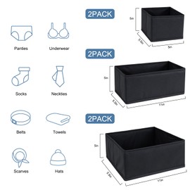 Mordx 6 Pack Drawer Organizers for Clothing, Dresser Drawer Organizer Clothes,Closet Organization for Clothing, Baby Clothes, Underwears, Socks (black)