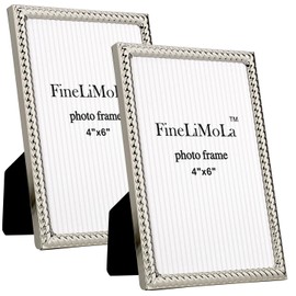 4x6'' Silver Rope Design Metal Picture Frames 2 Pack with Hi Quality Velvet Backing and Real Glass Front,Silver Photo Frame 6x4'' for Desktop Display Or Wall Hanging