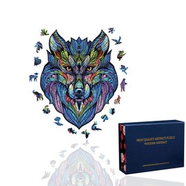 ieron 200 Pcs Original Wooden Jigsaw Puzzle, Majestic Wolf, Medium 9.13x11.8, Unique Animal Shaped Puzzle Box, Birthday Idea for Kids, Adults, Girls, Boys, Family Game and Hobby