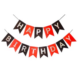 Runhiskii Happy Birthday Banner, Red Black Cardstock Decorations, 13pcs Reusable Banner for Men Women Boys Girls