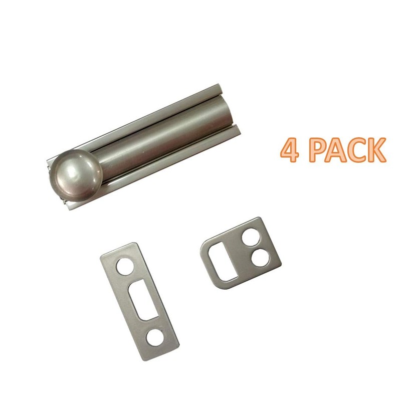 QCAA Solid Brass Surface Bolt, 2", Satin Nickel, 4 Pack,