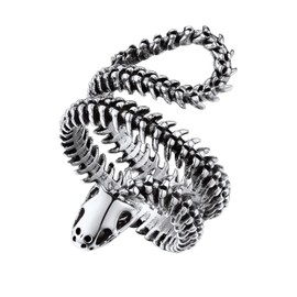 Bandmax Stainless Steel Snake Bone Ring Gothic Snake Wrap Ring Men Rings Cocktail Party Statement Rings Punk Jewelry for Women Men