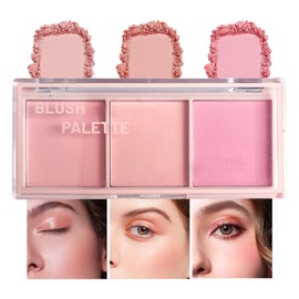 Blushers for Cheeks, 3-in-1 Matte Peachy Pink Face Blush Make Up Powder, Nude Pink Pigmented Long-Lasting Smudge-proof Blendable Rosy Pink Makeup Blusher Skin Tint Natural look