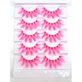 MISSLADY 18mm Colored Lashes 3D Faux Mink Pink Eyelashes Pink Lashes Strips (FM-303, 10-18mm, Light Pink, 5 Pairs)