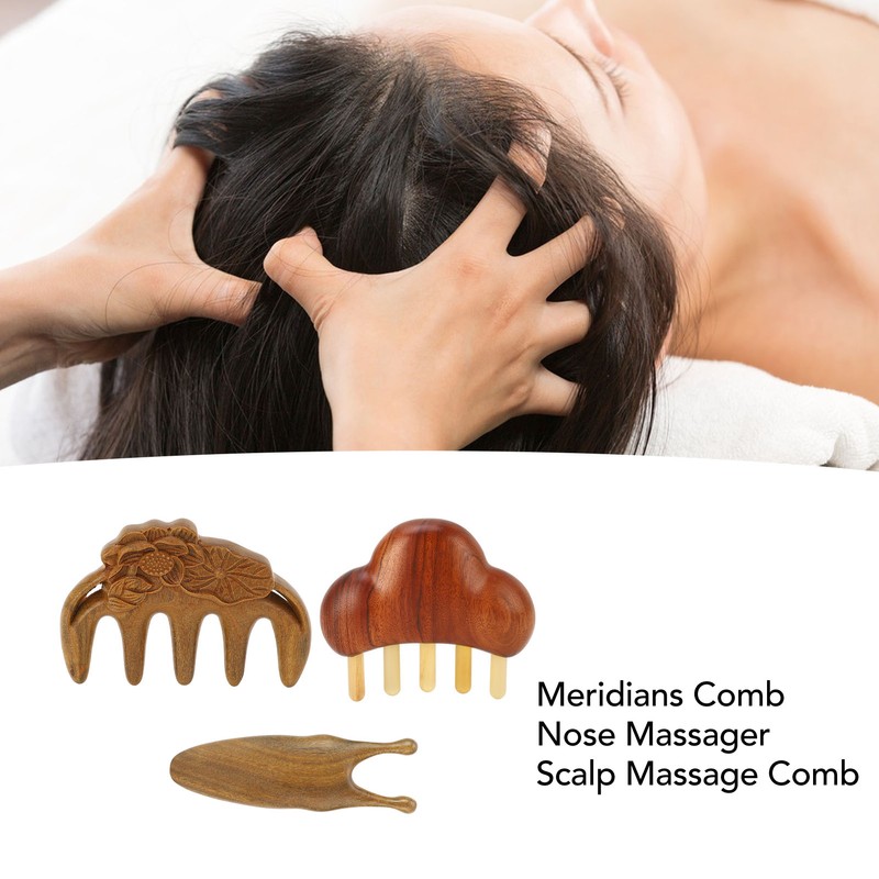 Sandalwood Meridian Comb Nose Massager Rosewood Scalp Massage Comb Set