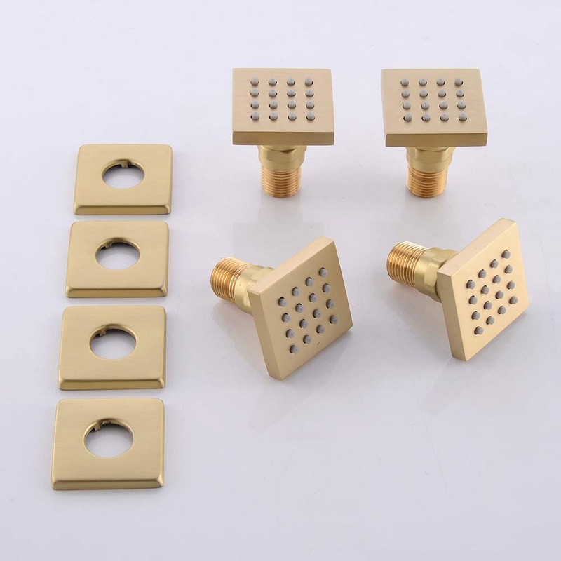 Brushed Gold 4 Pack HOMEDEC 2inch Brass Square Massage Shower