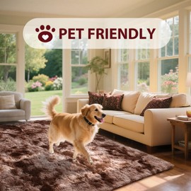 9x12 Area Rugs for Living Room Brown Fluffy Fur Bedroom Rug,1.7'' Thick Rustic Plush Non-Slip Dark Carpet for Book Room Office,Coffee Stain Resistant