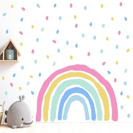Boho Large Rainbow Wall Decals Peel and Stick, Self Adhesive Watercolor Rainbow Wall Sticker for Girls Bedroom Kids Nursery Room Decor, Rainbow Butterfly