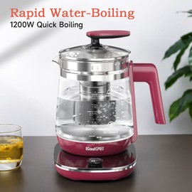 ICOOKPOT Hot Tea Maker Glass Electric Kettle with Tea Infuser and Temperature Control,1.5L Stainless Steel Tea Maker & 1200W Rapid Boiling,Programmable Control for your Favorite Teas and Coffee,Red