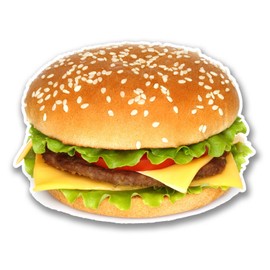 2 x 10cm Cheeseburger Burger Vinyl Decal Sticker Laptop Skateboard Food #6290 (10cm Wide x 7.5cm Tall)