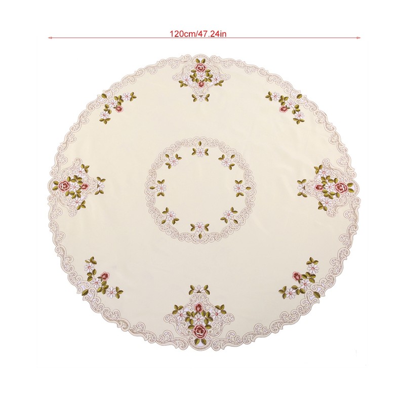 Round Red Floral Flower Embroidered Table Runner Tablecloth Cutwork Table