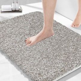Bathroom Rugs 23.6"x16.9", Extra Soft Absorbent Microfiber Bath Rugs, Quick Dry, Non Slip Bath Mats for Bathroom Floor, Machine Washable Shower Rugs for Tub, Shower, and Floor, Beige and White