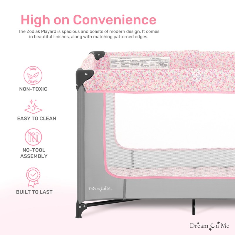 Dream On Me Zodiak Portable Playard in Grey and Pink,