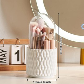 Lemical Pen Holders for Desk 360 Degree Rotating Pencil Holder Organizer 5 Slots Make up Brushes Pen Cup with Clear Lid Corrugated Pen Container Cute Cosmetics Storage Organizer Waterproof