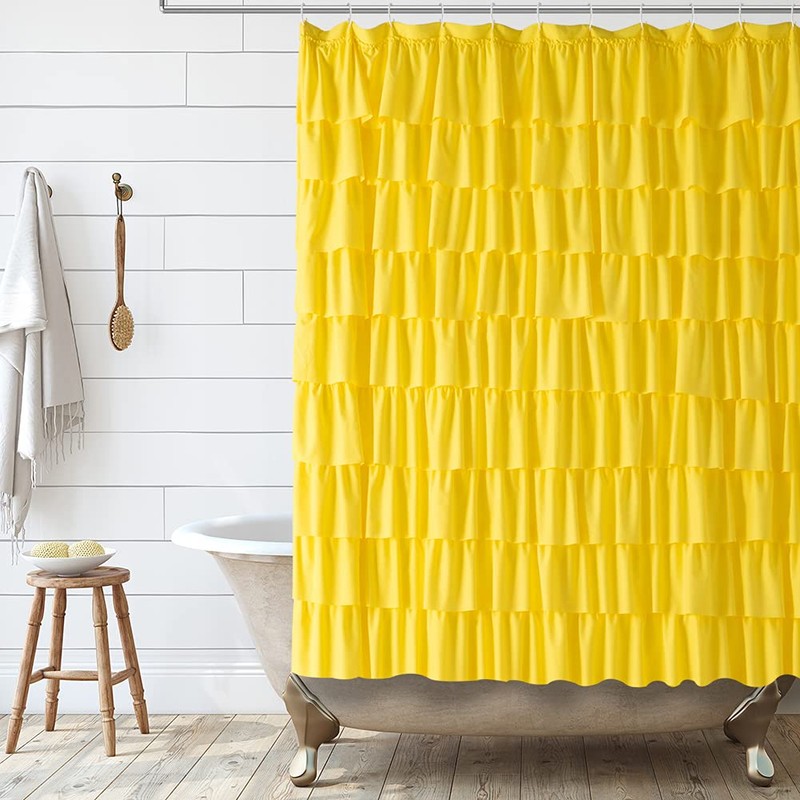 WestWeir Ruffle Shower Curtain, 72-inches Extra Long, Yellow Ruffled Bath