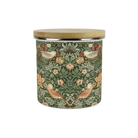 Purely Home Green Strawberry Thief Storage Canister - Morris Inspired Floral Tapestry Artwork - 1.2L Enamel Hot Drinks/Food Kitchen Storage Container