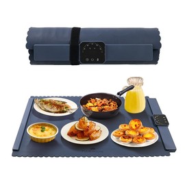 Electric Warming Mat for Food, Foldable Upgrade Graphene Heating Film Full-Surface Heat in 10s, 5h Timer & 6 Temp Level, Portable Silicone Food Warming Mat for Buffet Parties with Child Lock - Blue