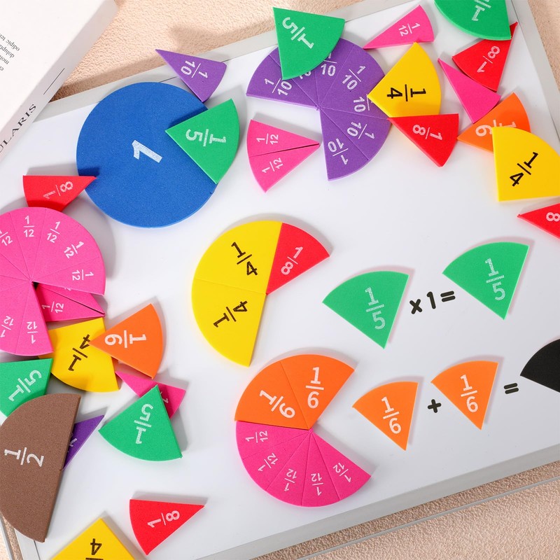 Sayglossy 12 Sets Fraction Set for Math Classroom Fractions Manipulatives