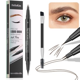 Liquid Eyebrow Pen - New Double Headed 2 Tip Eyebrow Pen with Brow Brush, Eyebrow Contouring Pen for Natural Looking Defined Eyebrows (# 02)