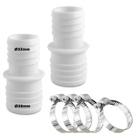 2 x Hose Connectors 32 mm to 38 mm Diameter Set with 4 Hose Clamp Pool Hose Adapter Double Hose Nozzle Upgrade Version