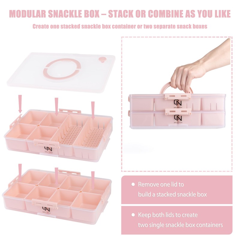 Stackable Snackle Box Container with 2 Lids, 14 Compartments -