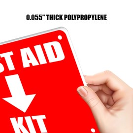First Aid Sign, Durable Plastic Safety Sign, 7 x 10 Inch, Red on White, for Indoor/Outdoor Use