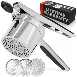 Large 15oz Potato Ricer with 3 Discs, Heavy Duty Stainless Steel Potato Ricer for Mashed Potatoes, Potato Masher, Press and Ricer Kitchen Tool,Black