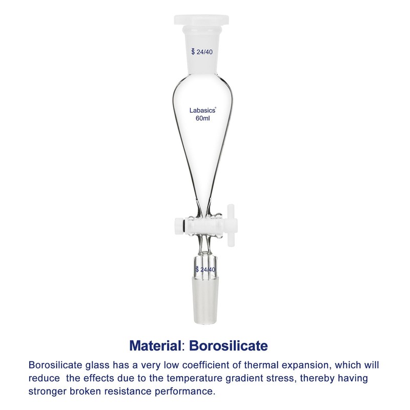 Labasics 60ml Conical Pear Shaped Separating Funnel with PTFE Tap,