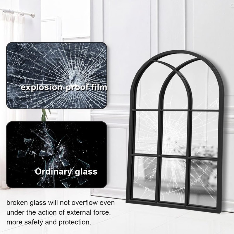 Dewfig Arched Window Wall Mirror, 30"x20" Window Pane Mirrors, Vanity