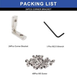 iMetrx Silver 24pcs 2020 Aluminum Extrusion Connector Corner Bracket Joining 2020 Hardware T-Slotted Accessories V-Slot with Screws for 2020 Aluminum Profile 3D Printer Frame Spare Parts