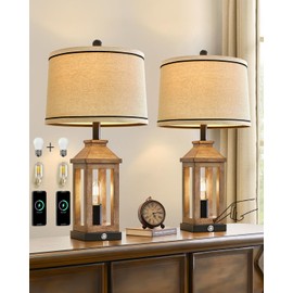 G-SAFAVA 25.25" Farmhouse Dual USB Charging Ports 3-Way Dimmable Touch Control Table Lamp with Nightlight Vintage Modern Lamps for Living Room Bedroom(4 Bulbs Included)