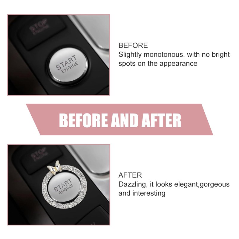 Merdege Bling Car One-Button Start Decorative Sticker, Butterfly Key Ignition
