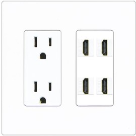 RiteAV 4 Port HDMI Wall Plate - Outlet [Screwless White]