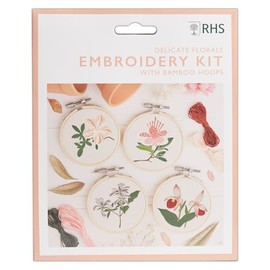 RHS The Royal Horticultural Society Embroidery Hoop Decoration Kit, Miniature Florals Designs, (Pack of 4), Embroidery Kits for Adults & Adults Beginners, Gift Idea, Embroidery Pattern
